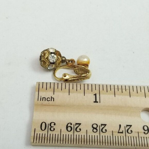 Vintage Faux Pearl and Rhinestone Necklace and Earrings Set, 50s 60s Style - Picture 6 of 7